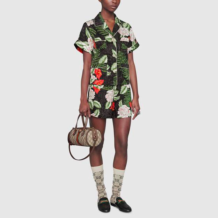 Рубашка женская Gucci с принтом, черный / зеленый — фото 4