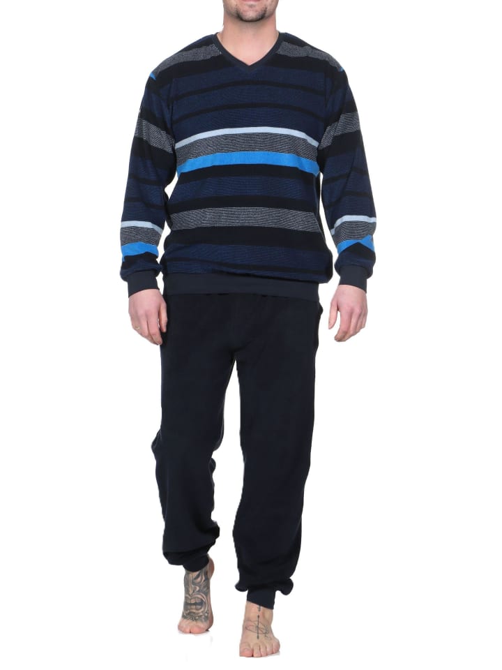 

NORMANN Пижамный комплект с длинными рукавами из эластичной махровой ткани с манжетами, синий