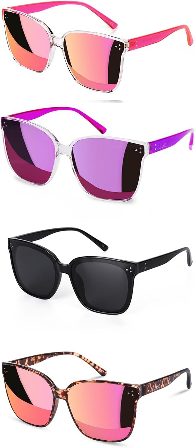 

Женские солнцезащитные очки Sumato, большие розовые солнцезащитные очки для женщин с модными зеркальными линзами, блокирующими УФ-излучение UV400, Pink+purple+tortoise+light Blue