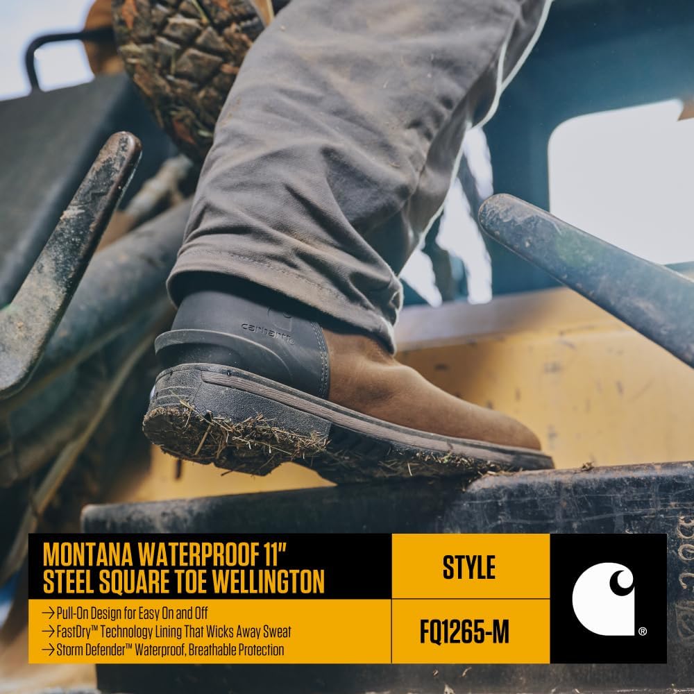 Carhartt мужские промышленные ботинки Montana Steel Square Toe Wellington 11" Waterproof Pull-on, Brown/Burnt Olive - 14 W — фото 4