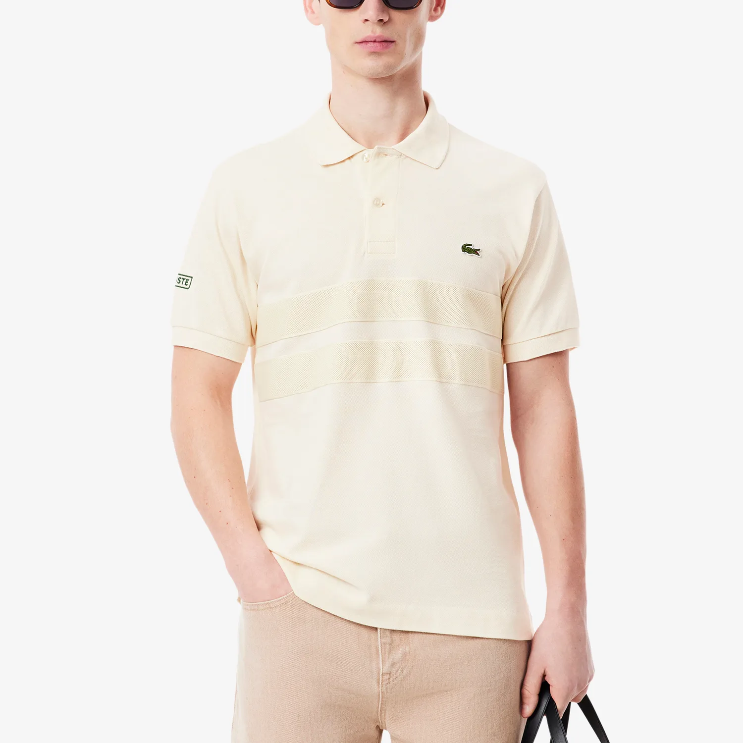 Футболка-поло Lacoste мужская, ретро спортивная одежда, бежевый — фото 3