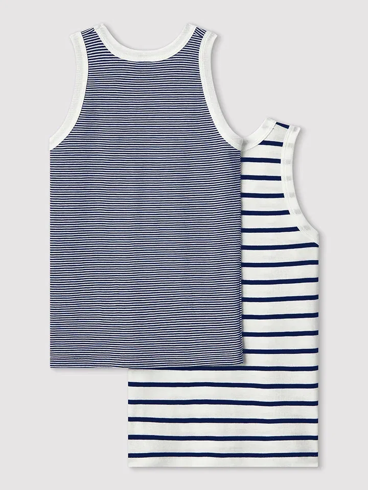 Майка детская, хлопок, PETIT BATEAU, голубой/белый — фото 2