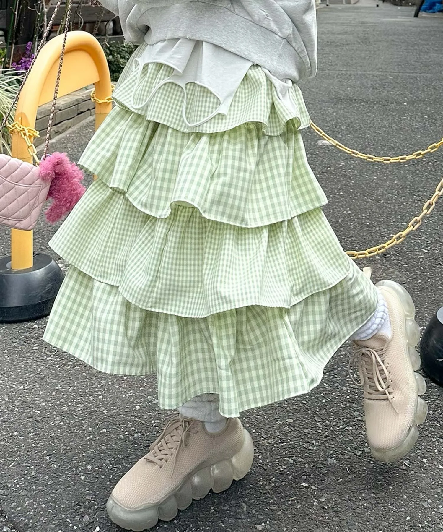 Женская юбка с клеткой и резинкой Alley Tokyo Tear Gingham зеленый