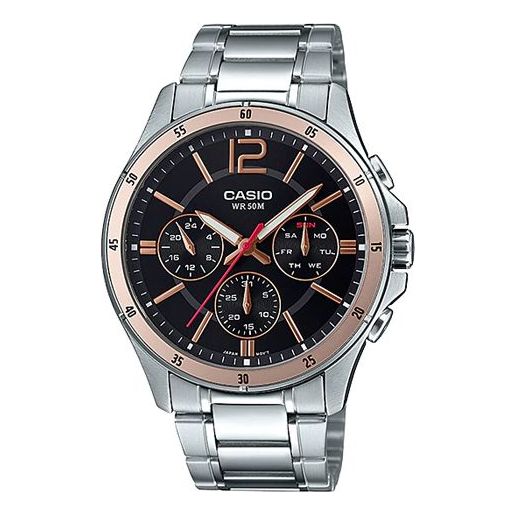 

Часы CASIO Quartz Waterproof Stainless Steel Strap Mens SilverBlack Analog, черный