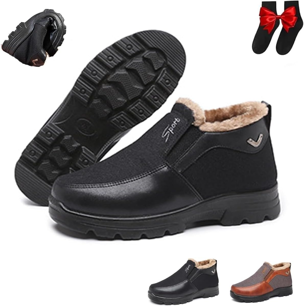 

Мужские ортопедические теплые зимние ботинки, мужские зимние флисовые водонепроницаемые теплые нескользящие обувь, легкие нескользящие прогулочные ботинки, теплые ботинки с меховой подкладкой для мужчин Ghtrhsb, черный