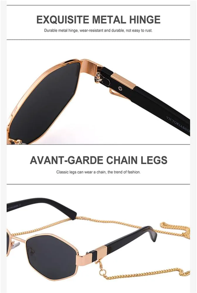 

Ретро-солнцезащитные очки в форме шестиугольника с цепочкой для женщин, многоугольные солнцезащитные очки для женщин, маленькая оправа MTZJH, Purple Pink