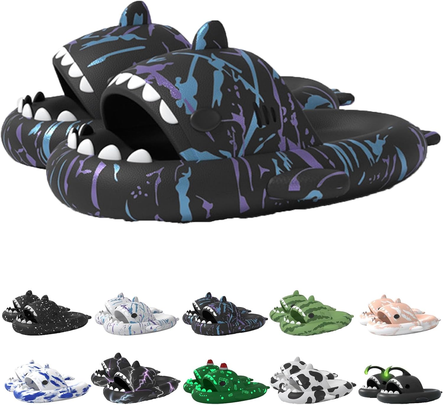 

Оригинальные шлепанцы Sharklas Polares, оригинальные Sharklas, шлепанцы Sharky, шлепанцы с изображением акулы, сандалии Shark Slides для женщин и мужчин Jfxgjuv, черный/синий/фиолетовый