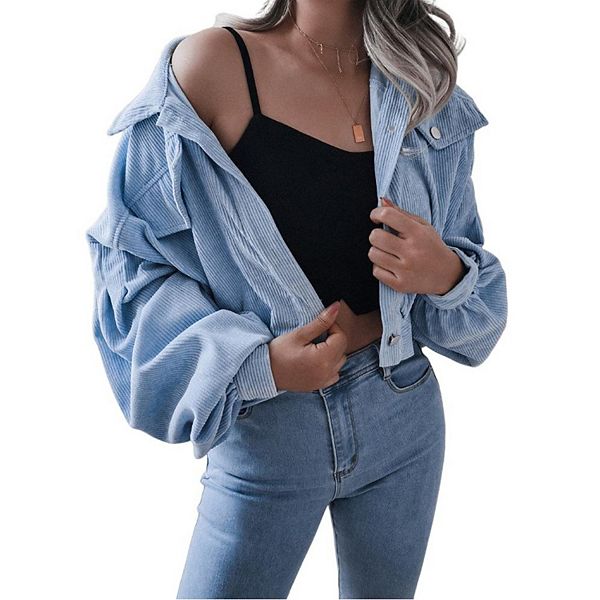 

Женская вельветовая куртка на пуговицах с длинным рукавом и воротником Kojooin, Blue