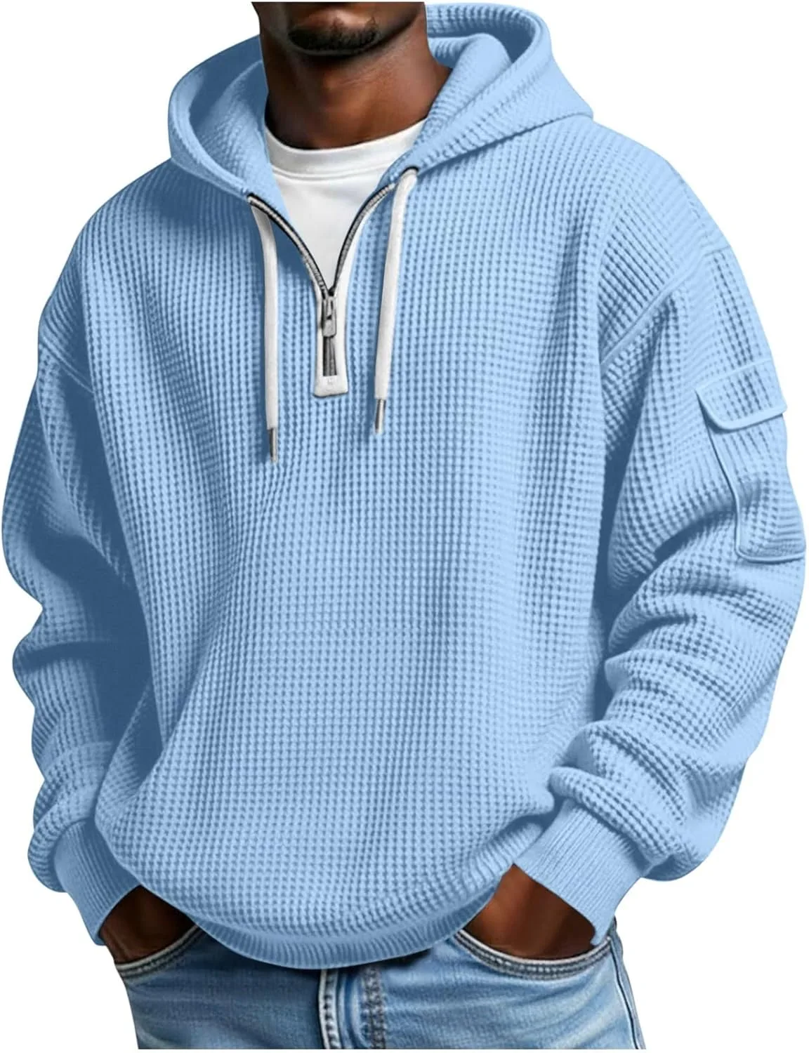 

Толстовка с капюшоном Half Zip Up, легкая, теплая, с боковыми карманами