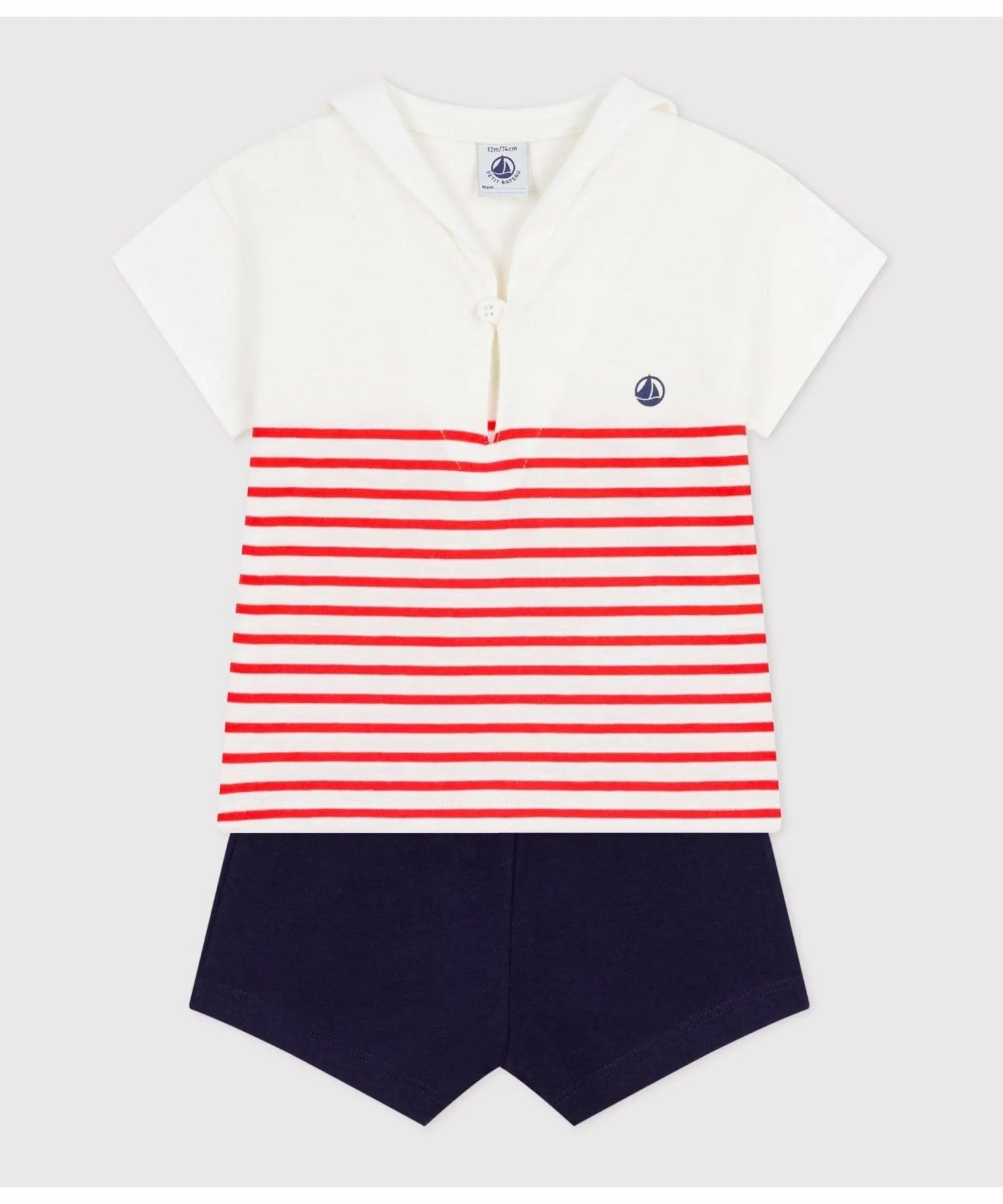 Детский комплект Border Baby из 2 предметов PETIT BATEAU, Off-white/multicolor — фото 2