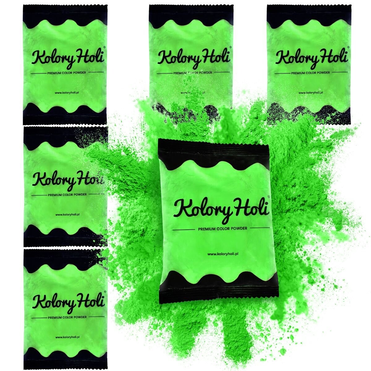 

Holi Colors, Разноцветный порошок Холи для фестиваля красок. Упаковка 6 шт., зеленый УФ Kolory Holi