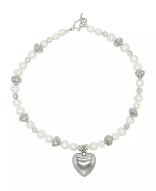 

Ожерелье из пресноводного жемчуга с акриловым сердечком и бусинами неправильной формы 15,7 дюйма Velvet Luna, silver