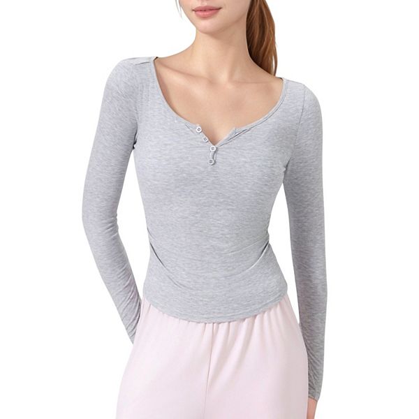 

Женский лонгслив henley с круглым вырезом и облегающим силуэтом Anna-Kaci, Gray