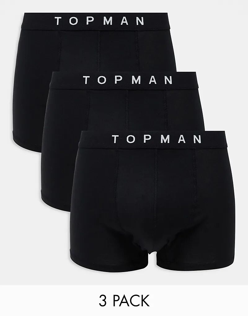 

3 пары трусов-боксеров черного цвета с черными поясами Topman
