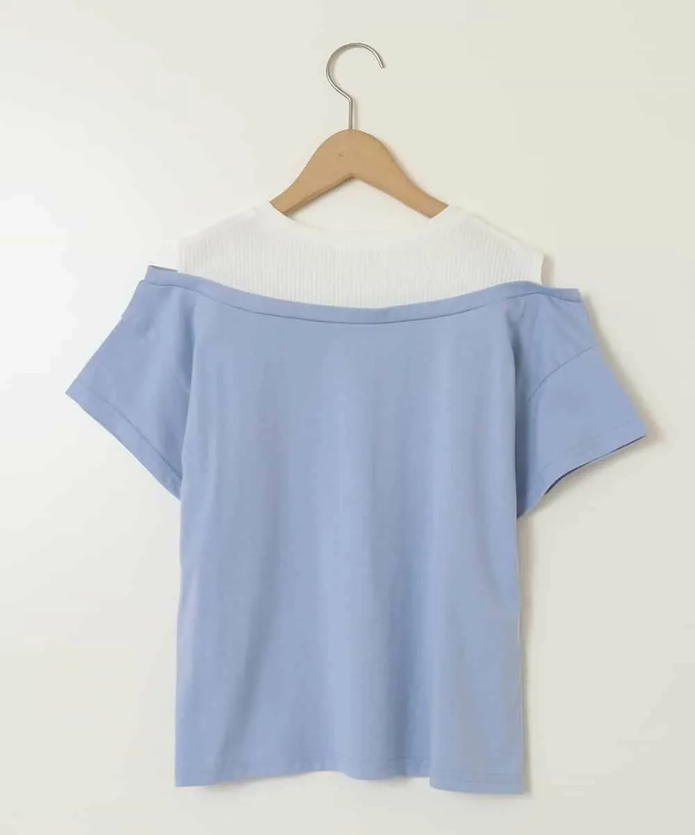 Футболка с открытыми плечами и многослойным логотипом A.V.V, Light blue — фото 3