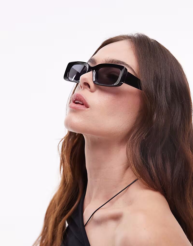 

Узкие прямоугольные солнцезащитные очки Topshop Barcelona черного цвета
