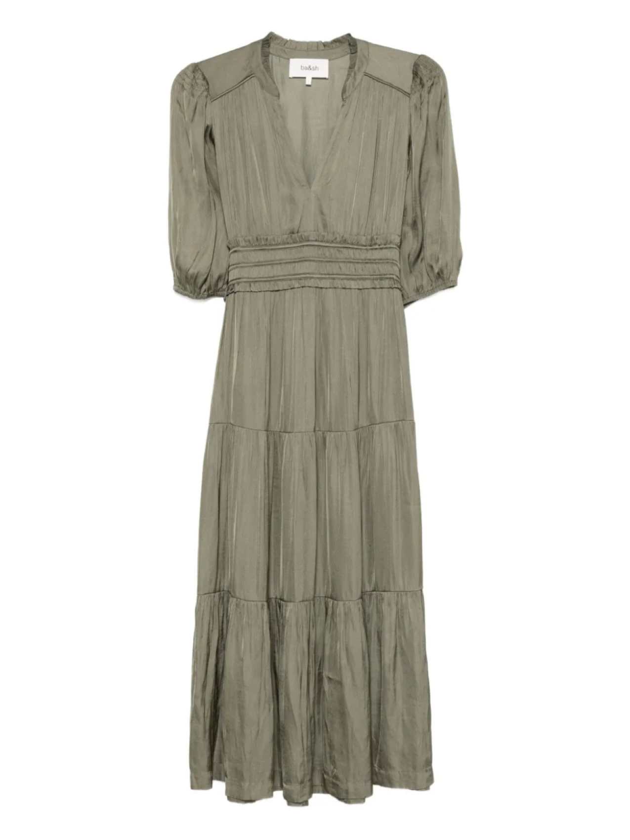 

Платье Ba&Sh Cleli с рукавами-фонариками и ярусами, зеленый