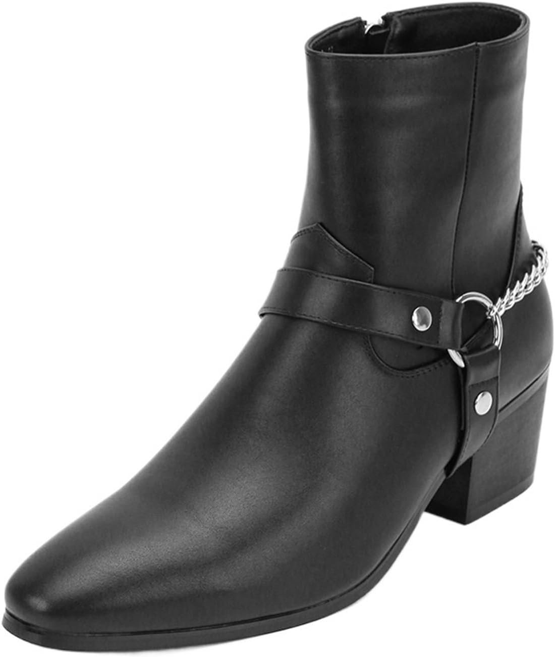 

Мужские кожаные челси с боковой молнией, модные заостренные ковбойские ботинки, массивный высокий каблук, ботинки для верховой езды, деловые формальные ботинки, повседневные ботинки, ботильоны, мотоботинки для мужчин Generic, черный