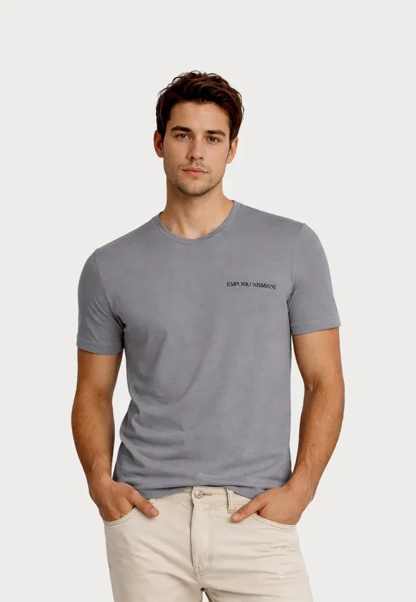 Футболка Emporio Armani Core logoband 2 pack parte alta v neck t shirts basic t-shirt, серо-голубой — фото 2