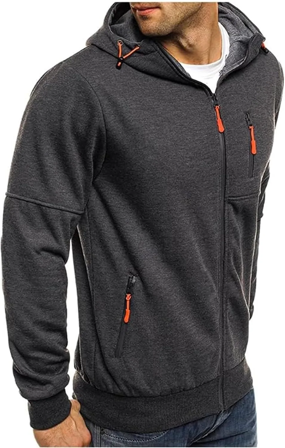 Мужская толстовка с капюшоном Casual Full Zip на молнии, легкая спортивная куртка с карманами — фото 3