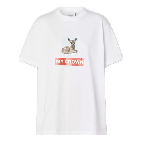 

Футболка (WMNS) Burberry Deer Printing Cotton Loose Short Sleeve White, белый
