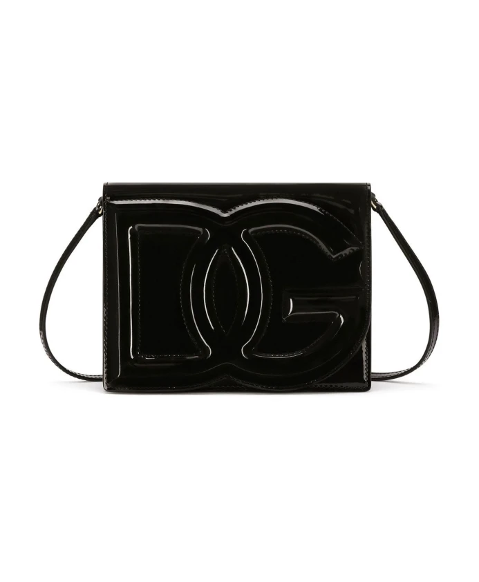 

Кожаная сумка на плечо с логотипом Dg Dolce & Gabbana, черный
