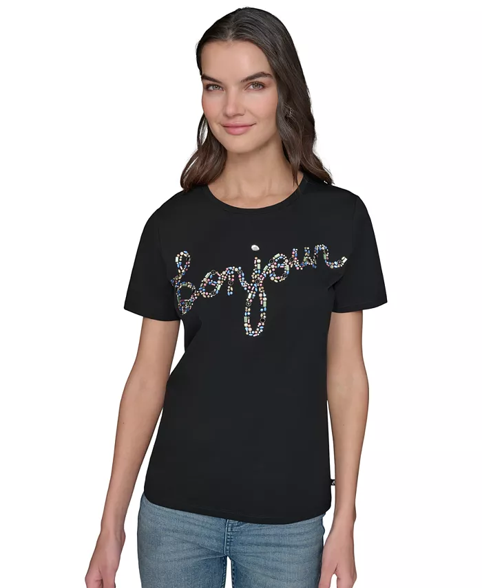 

Женская футболка с принтом Crewneck KARL LAGERFELD PARIS, черный