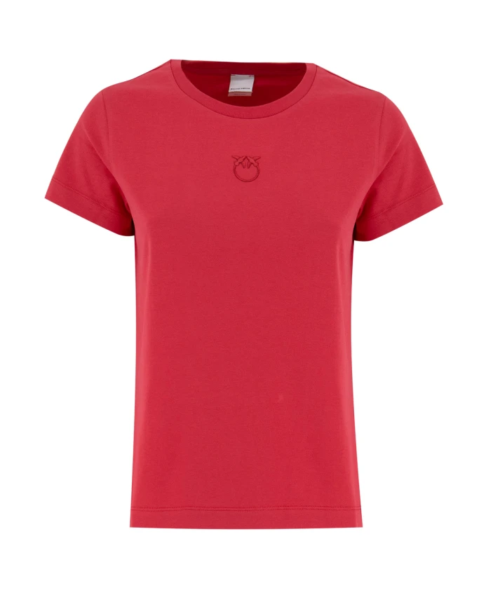 

Футболка из хлопкового трикотажа с вышивкой в виде влюбленных птичек. Pinko, красный