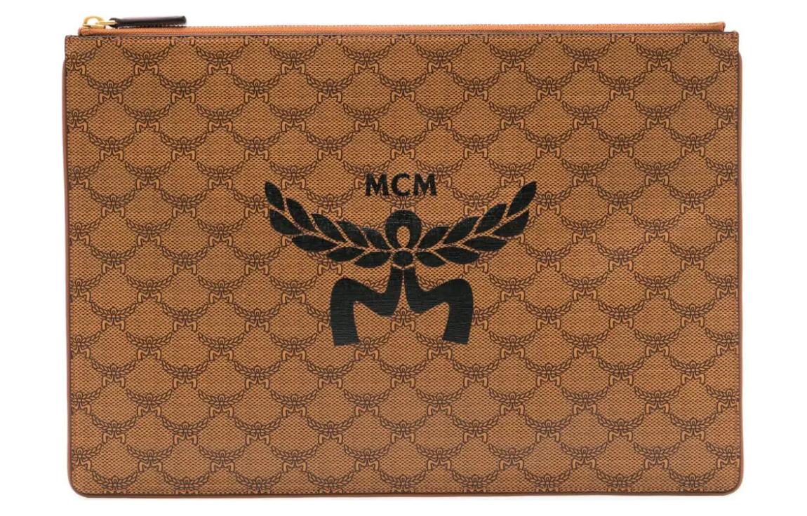 

Холщовая сумка-клатч с кожаными вставками Extra Large мужская коньячного цвета MCM