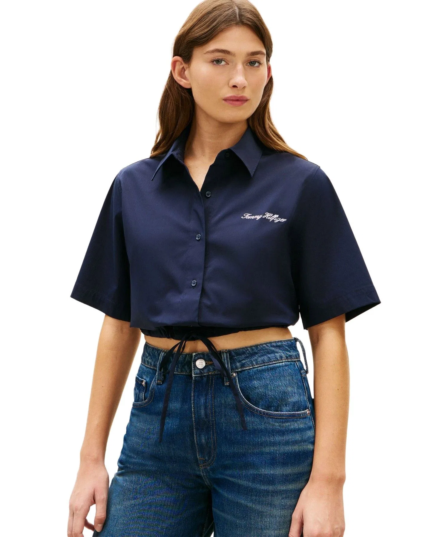 Женская рубашка Tommy Hilfiger Poplin Blouson Short Sleeve Shirt