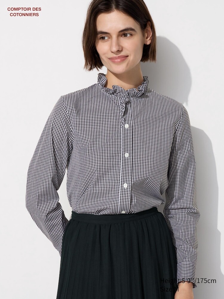 

Рубашка w's cdc хлопка с оборками jpsp Uniqlo, цвет 09 черный
