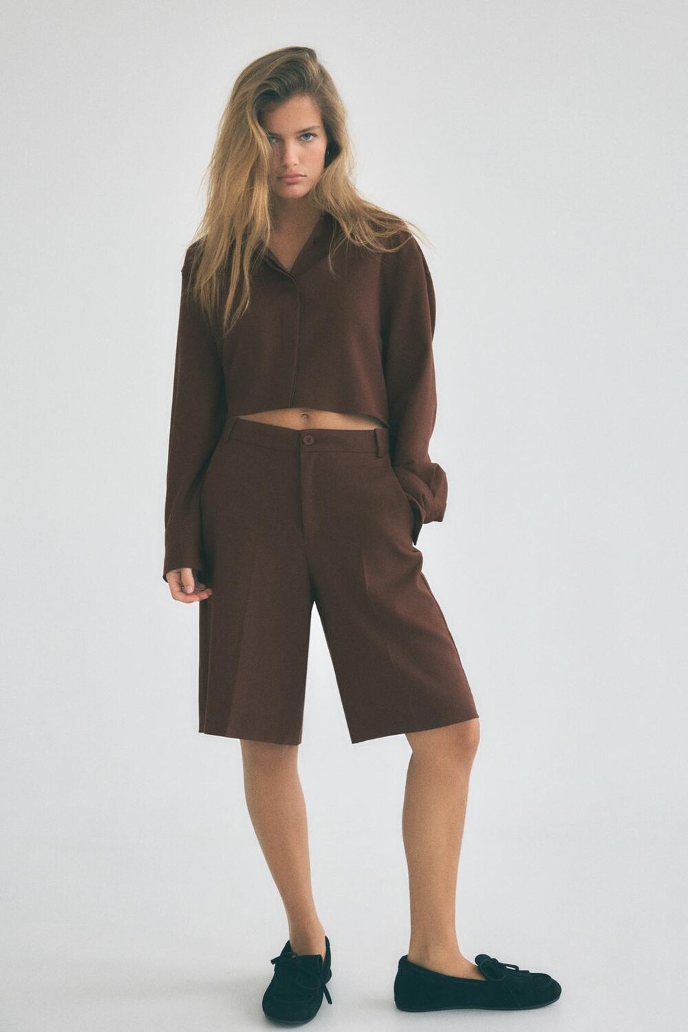 

Струйная укороченная рубашка ZARA, цвет chocolate