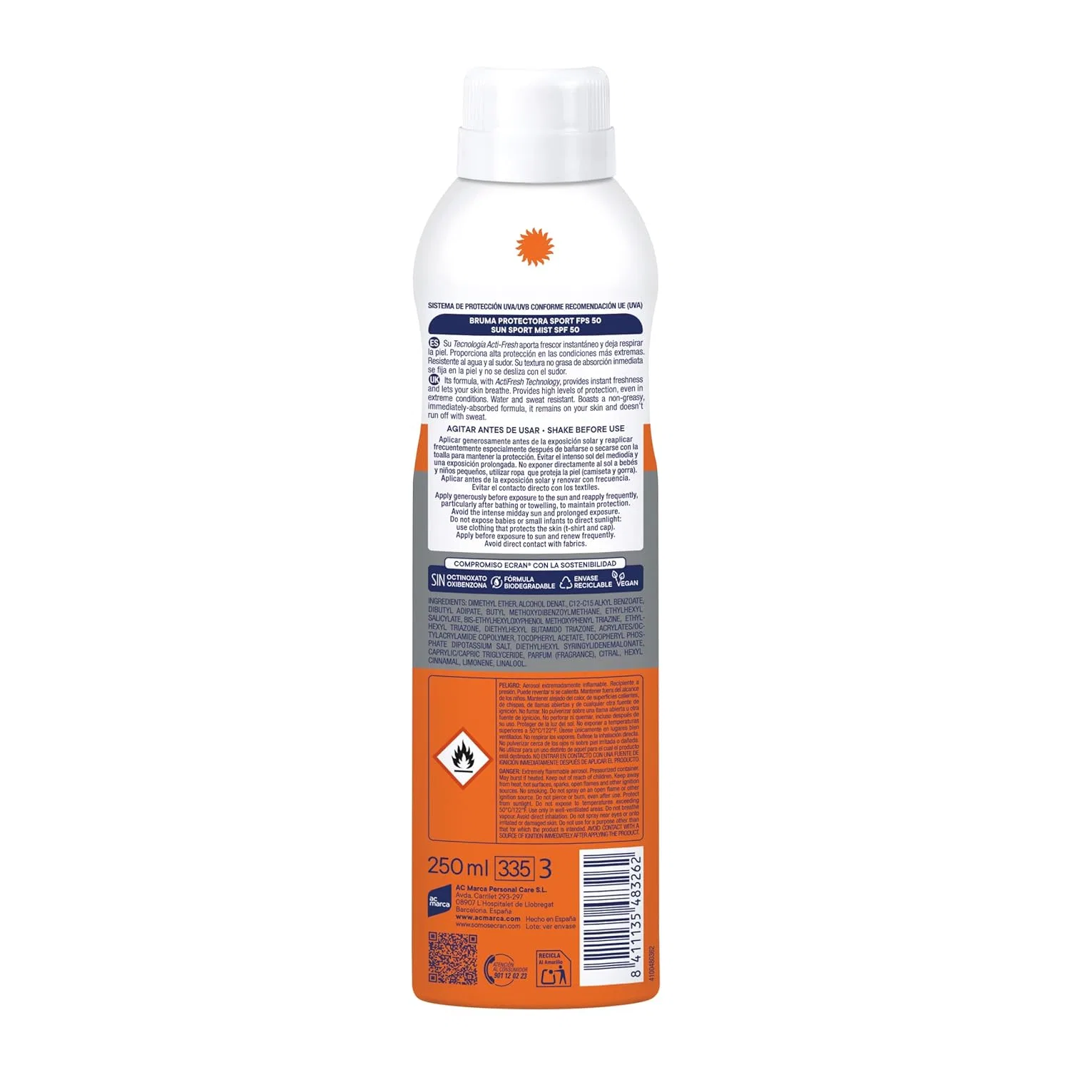 Солнцезащитный спрей «Sport Bruma Protectora» SPF50 от Sun Lemonoil, 2 шт. Ecran — фото 2