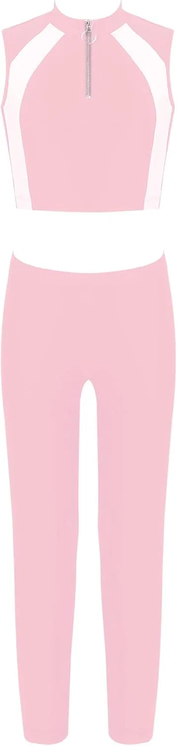 Детский спортивный костюм Mufeng, топ с леггинсами, Zipper Pink