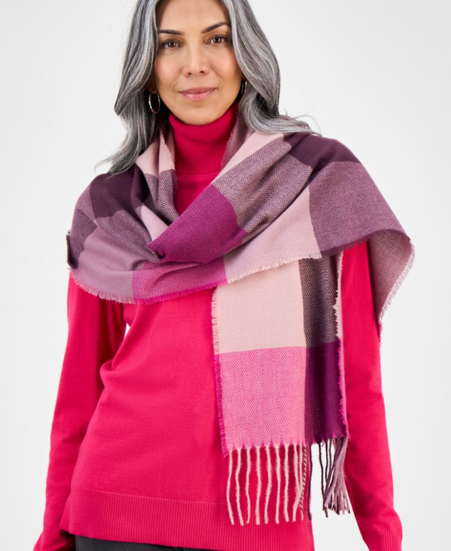 

Женский шарф с клетчатым узором шеврон в стиле буффало, эксклюзивно представлен в Macy's Style & Co, Wine