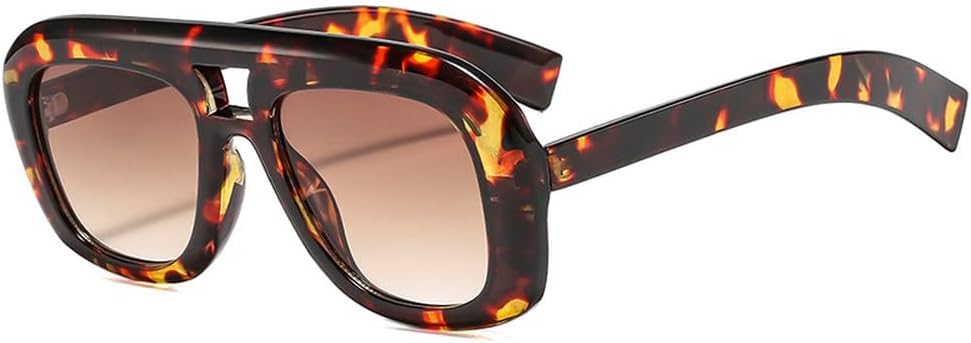 

Солнцезащитные очки в стиле ретро с двойной перемычкой, квадратной формы, модные градиентные линзы, защита от УФ-излучения UV400, трендовые солнцезащитные очки цвета шампанского HYYZZC, Leopard Tea Gradient