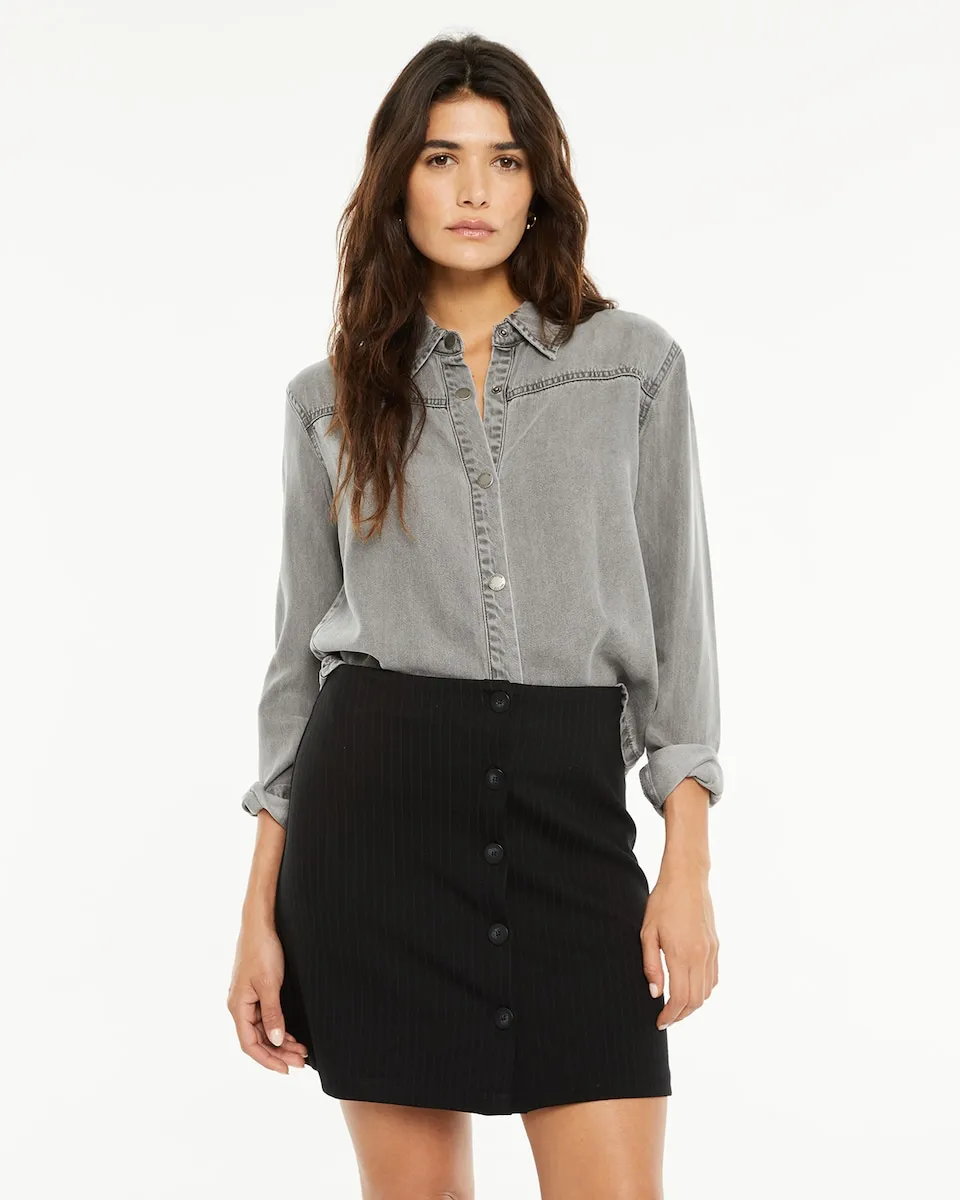 

Женская рубашка с воротником-стойкой и деталями швов System Action, серый