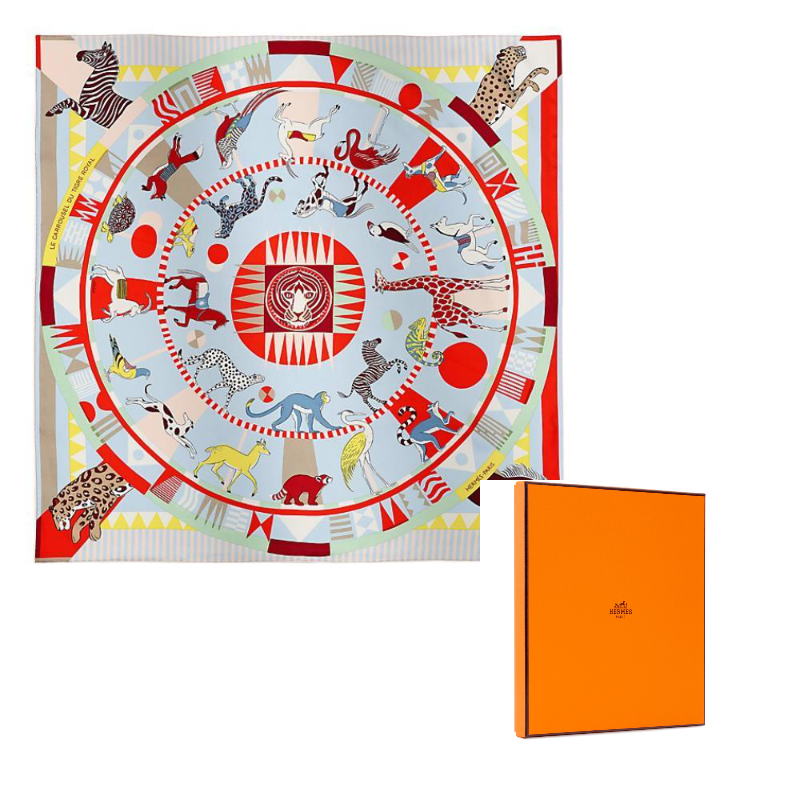 

HERMES Шелковый шарф Mulberry для женщин красный/небесно-голубой