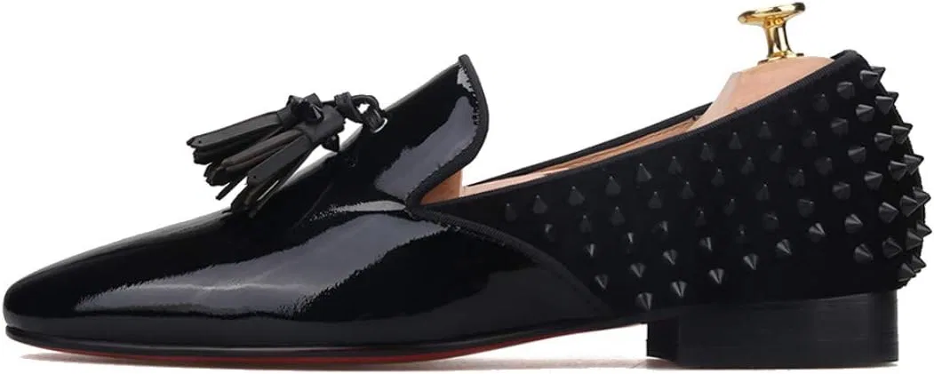 Лоферы FERUCCI Black Patent Leather Loafer with Spikes Slippers Flat Prom Wedding, черный