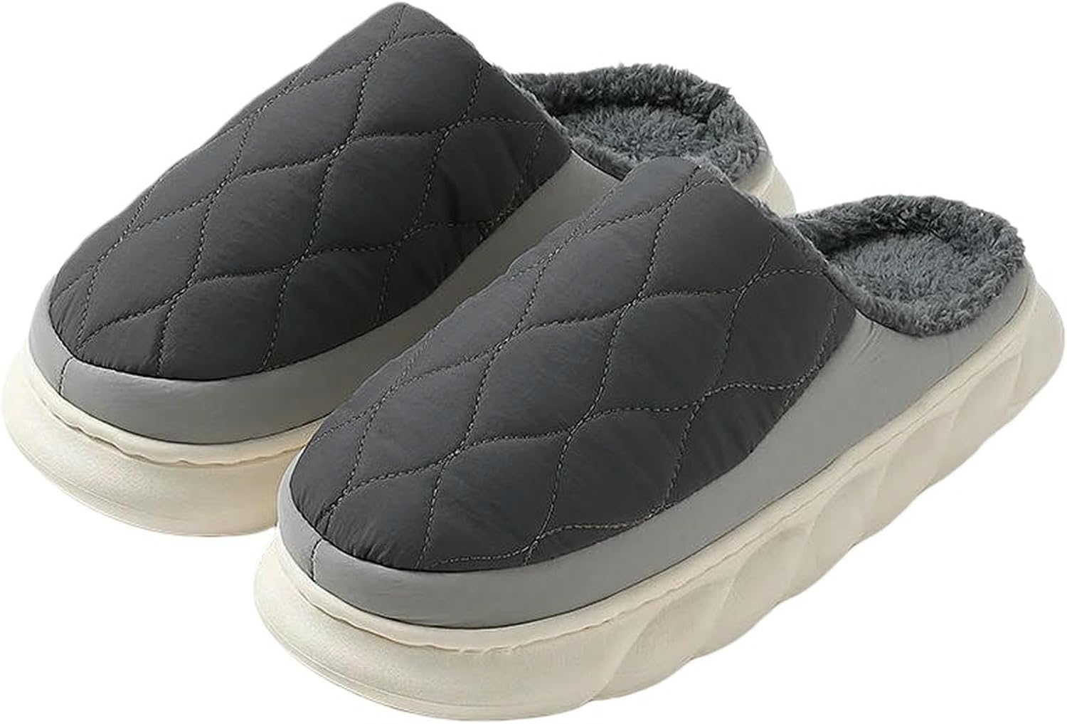 

Домашние тапочки для мужчин и женщин, теплые плюшевые тапочки с толстой подошвой и противоскользящей поверхностью Uebherv, серый