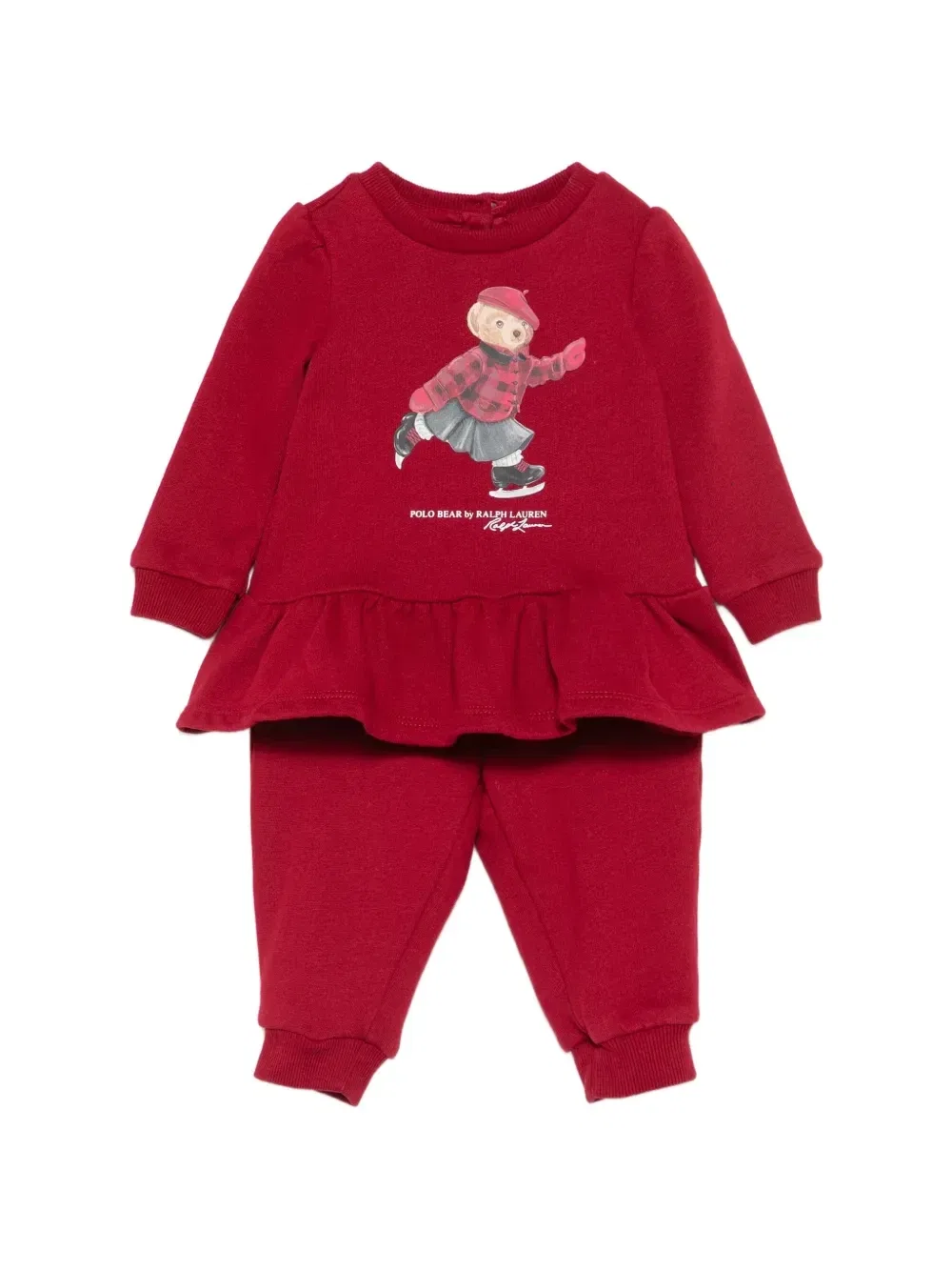 Комплект из брюк и блузы с оборками по подолу POLO RALPH LAUREN KIDS, красный