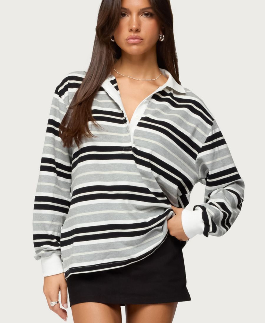 

Женская полосатая поло-рубашка Renya с длинными рукавами Edikted, Gray