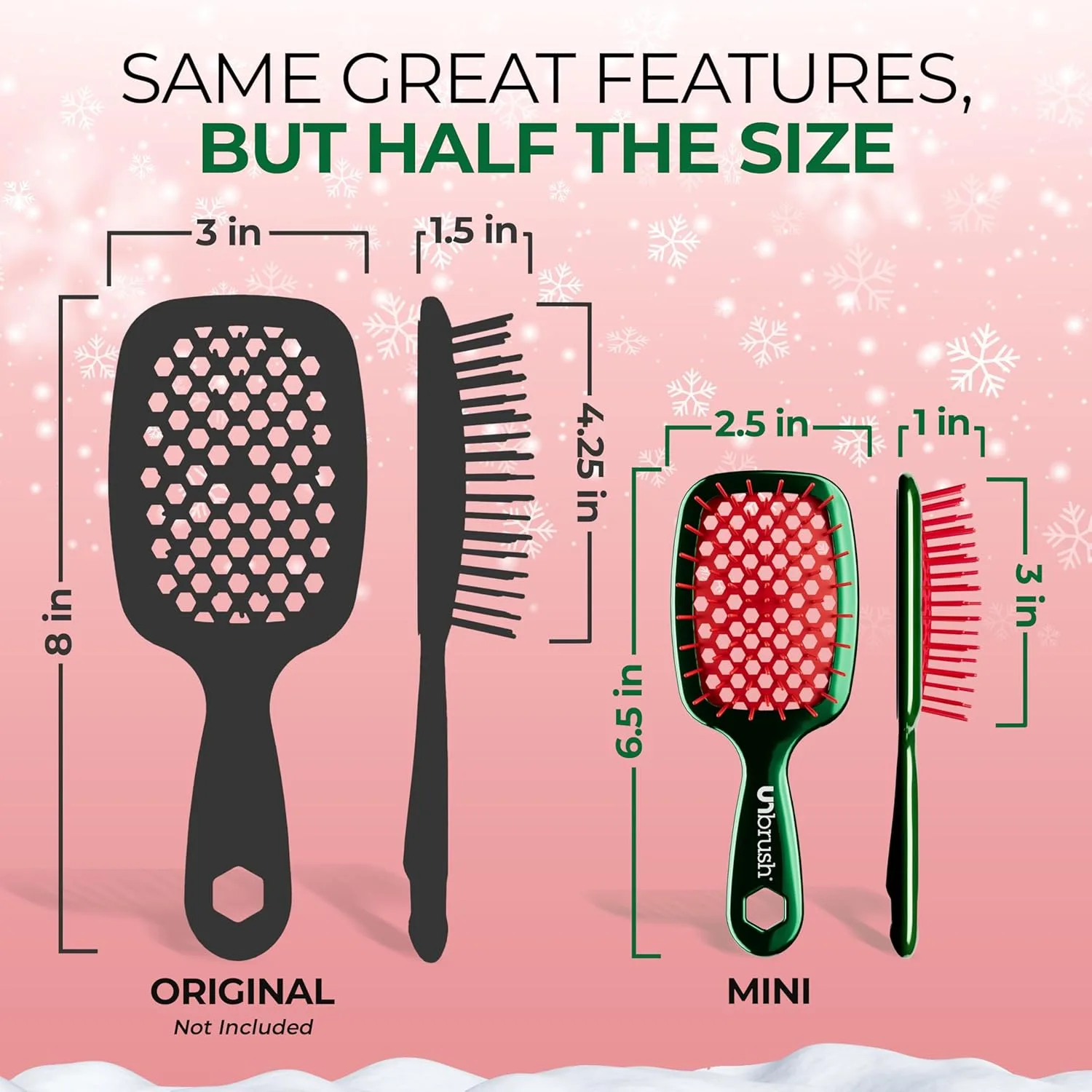 Мини-щетка для волос UNbrush Mini Holiday Hair Brush для безболезненного расчесывания всех типов влажных и сухих волос. Fhi Heat, Holly Green — фото 4