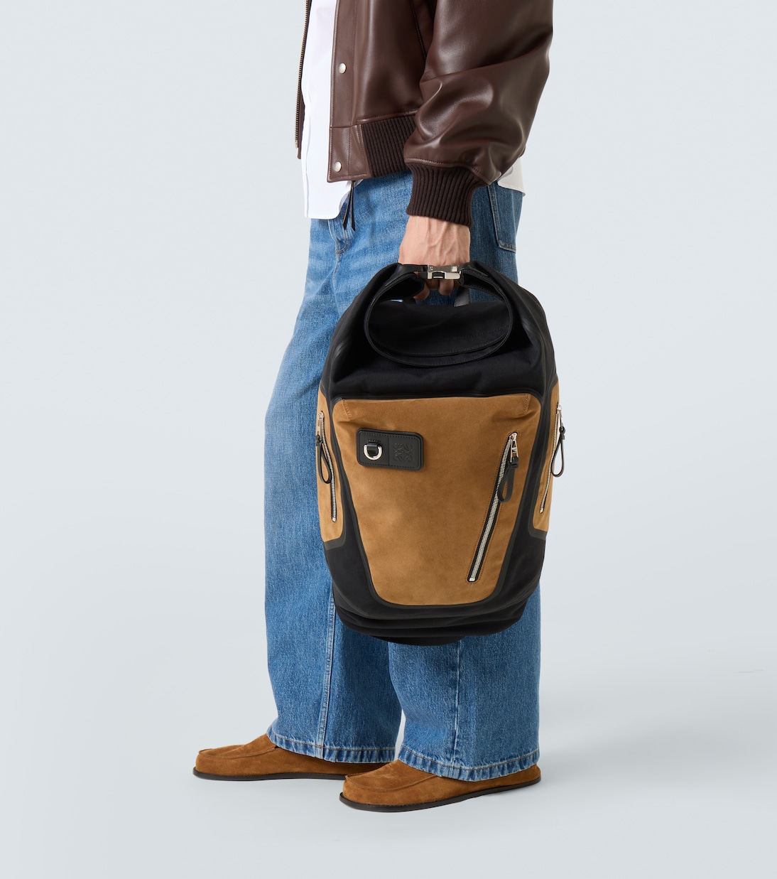 Гибкий рюкзак из канваса и замши Loewe, Black/Dark Gold — фото 2