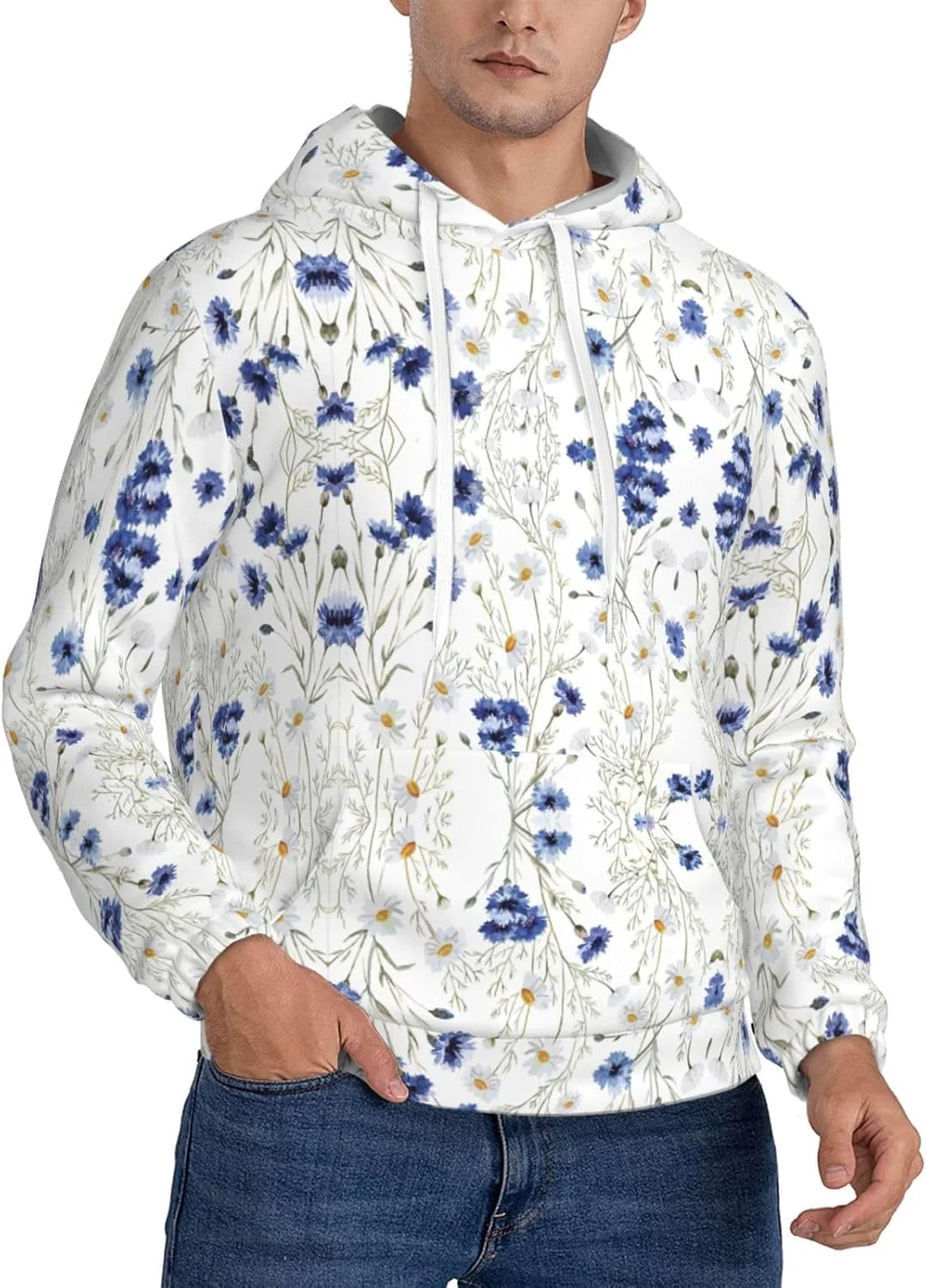 

Мужская флисовая толстовка с капюшоном, черная, с цветочным принтом и карманом SamLng