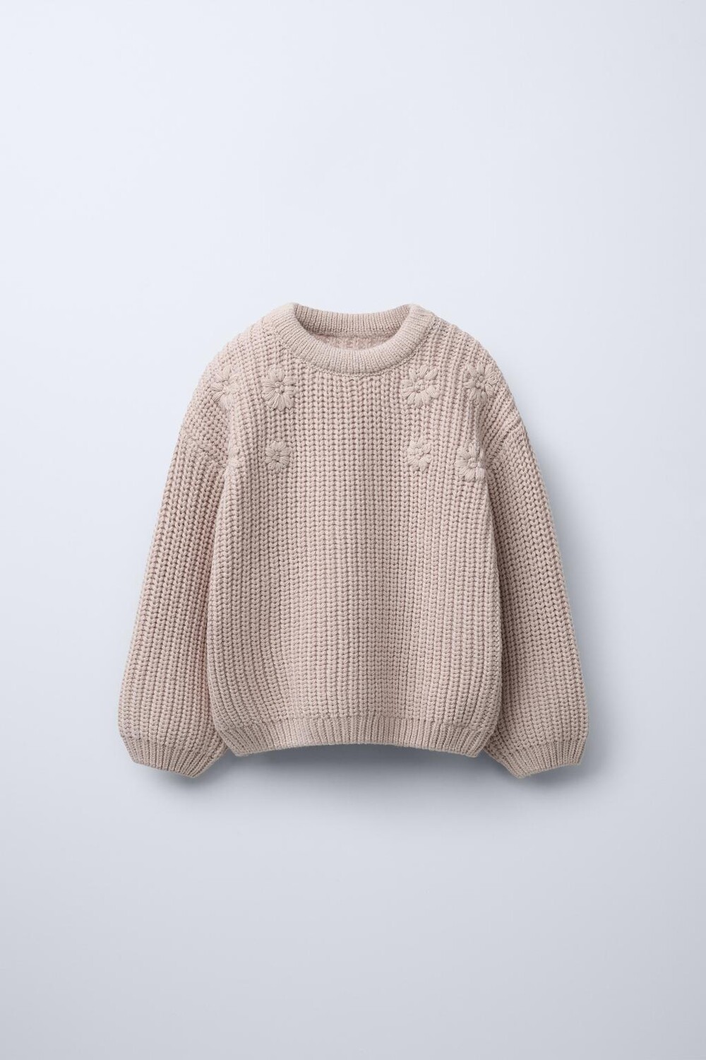 

Вязаный свитер с цветочной вышивкой ZARA, светло-бежевый