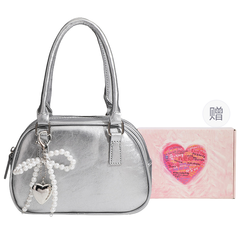 

DCLOUD Женская кожаная сумка через плечо серебристая, Silver Heartbeat Box Limited Edition