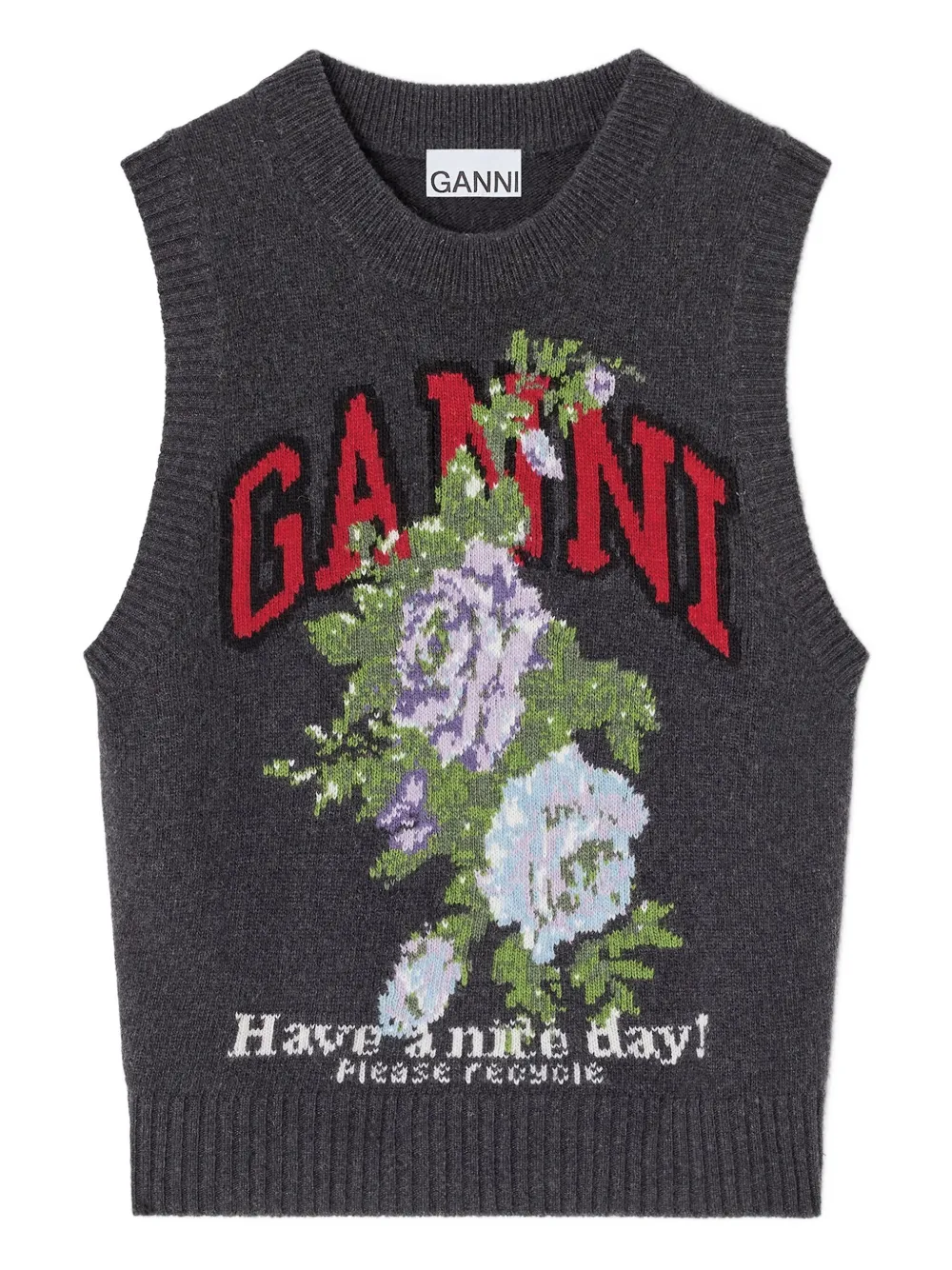 

Шерстяной топ с логотипом GANNI, серый