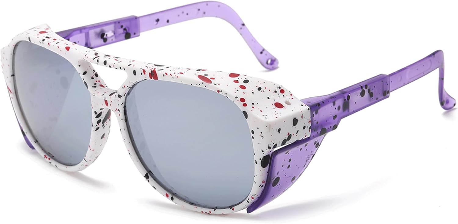 

Поляризованные классические готические солнцезащитные очки в стиле стимпанк YAMEIZE - защита от УФ-излучения, круглые очки в стиле панк для вождения и активного отдыха, подходят для мужчин и женщин, White Purple Silver