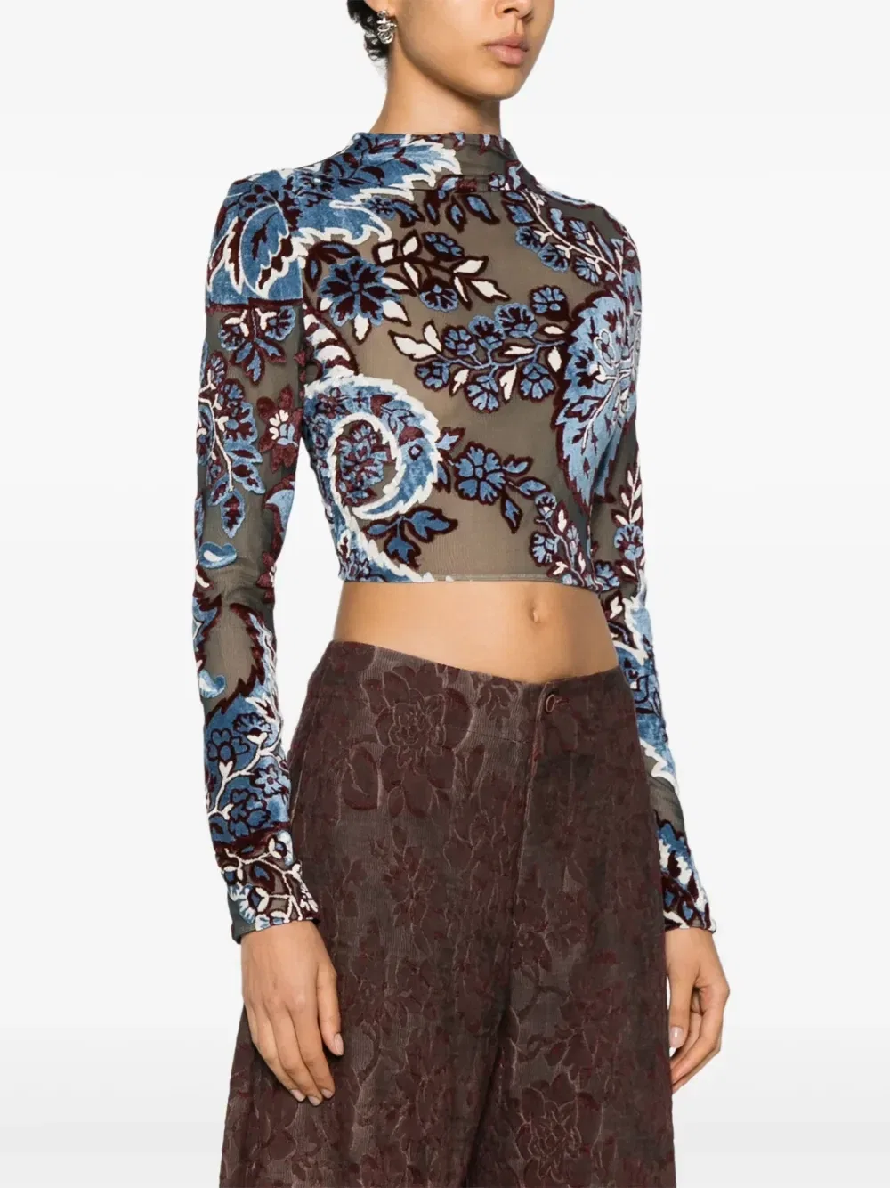 Бархатный топ с жаккардовым узором ETRO, синий — фото 3